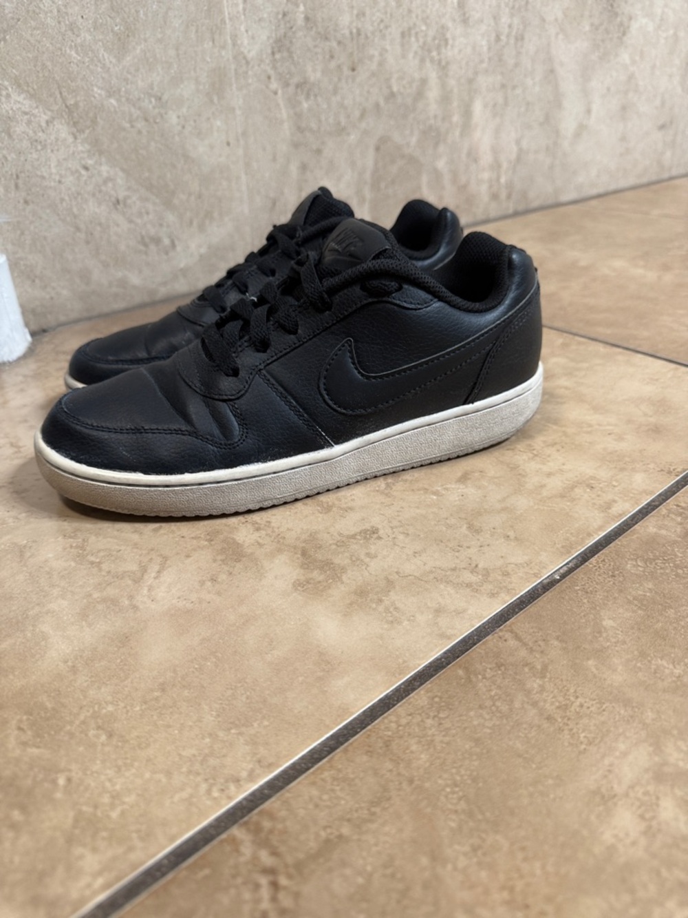 Nike Black Leather Low-Top Sneakers with Off-White Sole